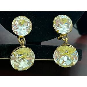 VTG Chunky Rhinestone Clip On Earrings Gold Tone Prom Homecoming Bling Glam